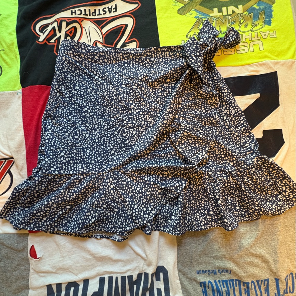 Navy and White Patterned Women's Wrap Skirt
